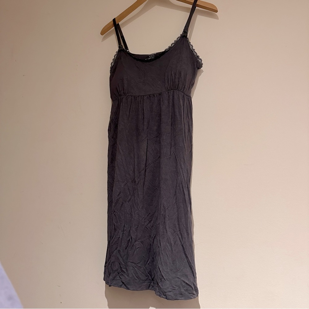 Motherhood maternity charcoal grey nursing pajama dress, medium